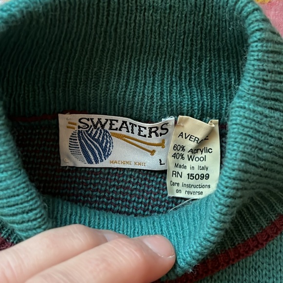 Vintage 80’s Pullover Sweater. Teal and Purple - Picture 4 of 4